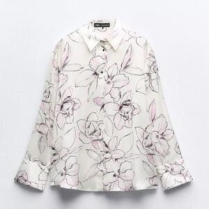 Zara Floral Satin Blouse - Ecru/Maroon Size Large